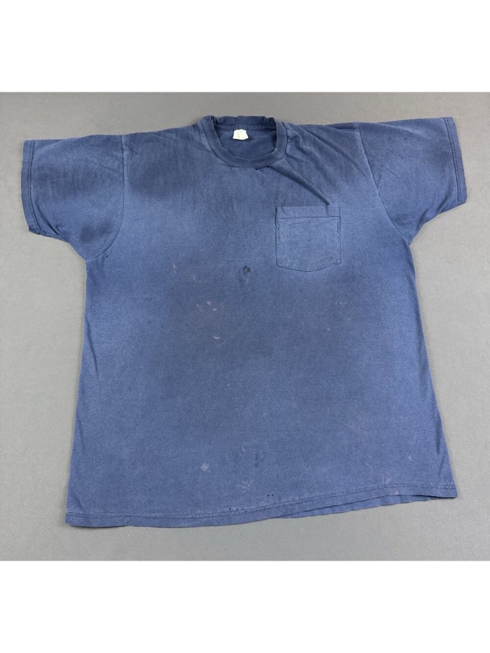 Rare Vintage 90s Navy Blue Pocket Tee Blank Sun Fade Shirt 2XL Punk Beach Skate